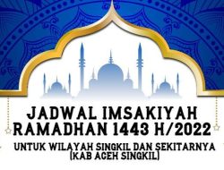 Jadwal Imsakiyah Puasa Ramadhan 2022 untuk Wilayah Singkil dan Sekitarnya (Kabupaten Aceh Singkil)