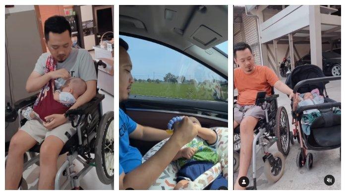 VIRAL Suami Gendong Anak Sambil Duduk di Kursi Roda, Istri Ungkap Faktanya, Kisahnya Bikin Haru