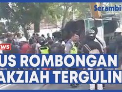 VIDEO Bus Rombongan Takziah Terguling di Ringroad Barat, 1 Orang Meninggal Dunia