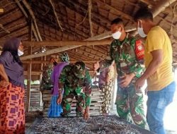 Personel Koramil Jangka Buya Pidie Jaya Bantu Usaha Pengeringan Ikan Teri Warga