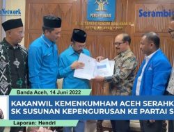 VIDEO – Kakanwil Kemenkumham Aceh Serahkan SK Susunan Kepengurusan ke Partai SIRA